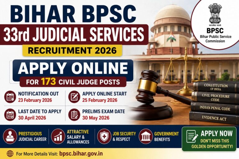 Bihar BPSC 33rd Judicial Services Recruitment 2026 Apply Online for 173 Civil Judge Posts