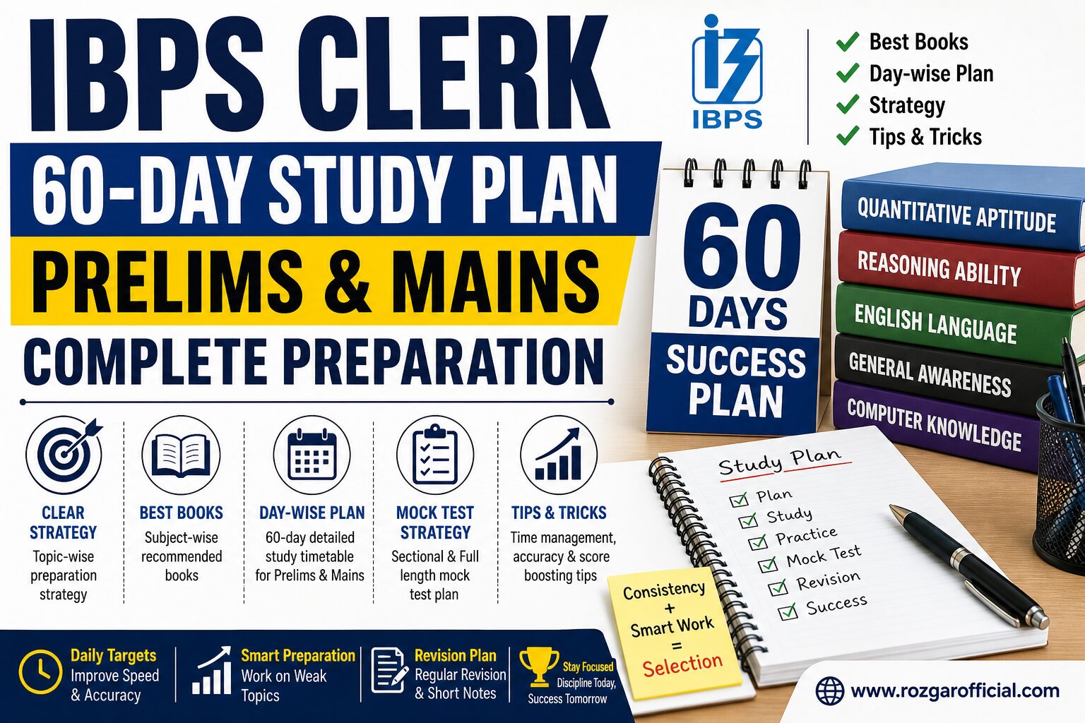 IBPS Clerk 60-Day Study Plan, www.rozgarofficial.com