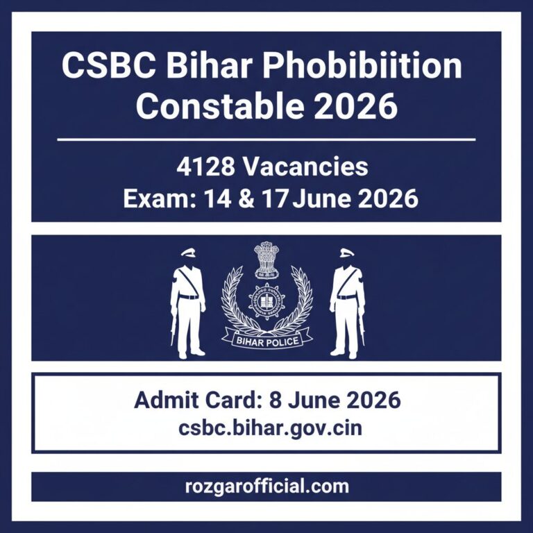 CSBC Bihar Prohibition Constable Jail Warder Exam Date 2026 – 14 & 17 June