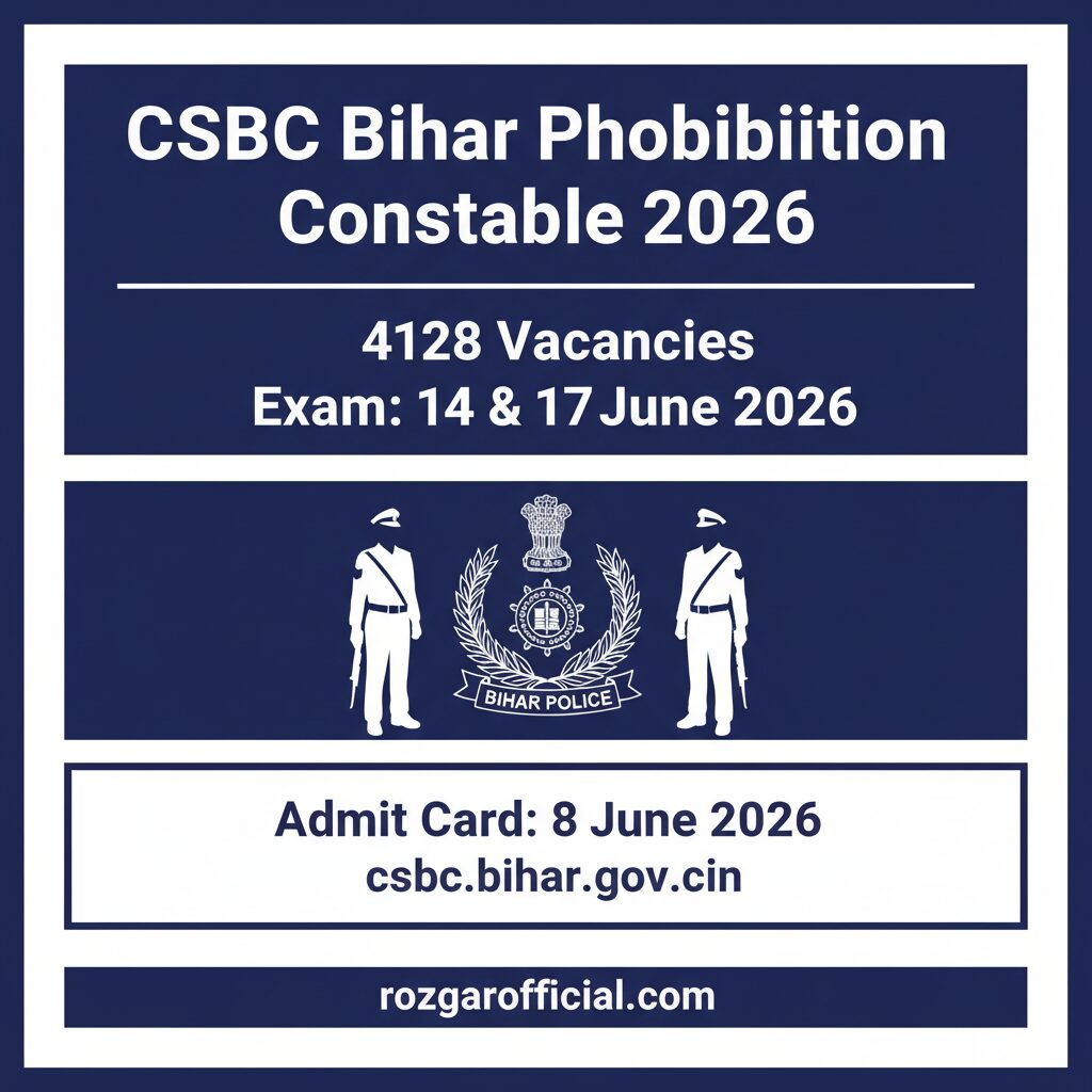 CSBC Bihar Prohibition Constable Jail Warder Exam Date 2026 – 14 & 17 June