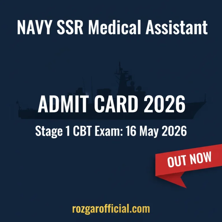 Navy SSR Medical Assistant Admit Card 2026 Stage 1 Exam 16 May