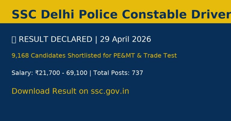 SSC Delhi Police Constable Driver Result 2026 | Merit List Declared