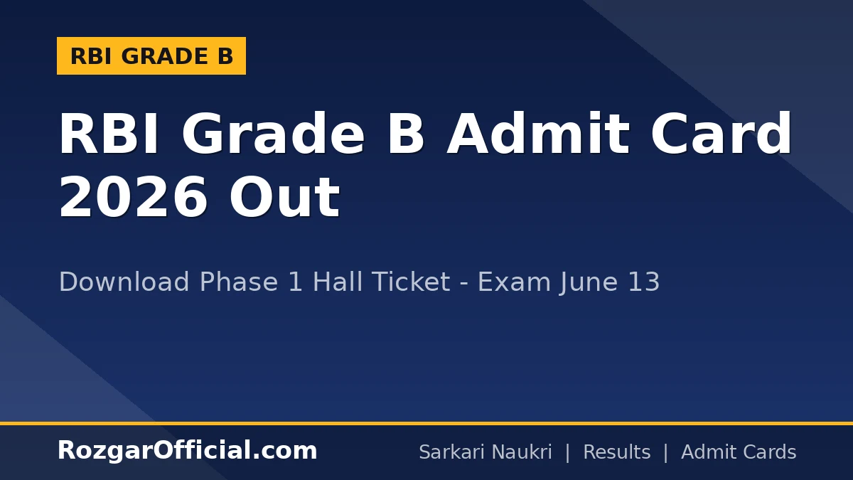 RBI Grade B Admit Card 2026 Out – Download Phase 1 Hall Ticket @ rbi.org.in, Exam June 13