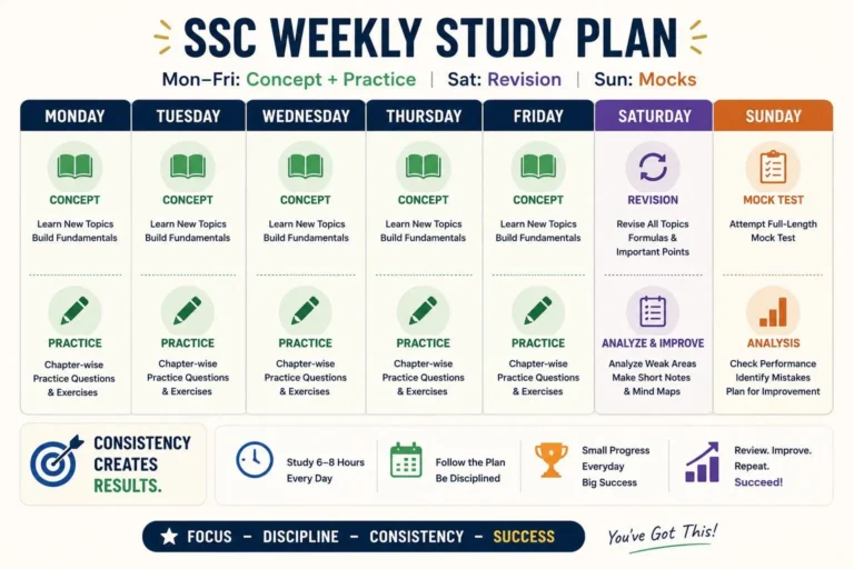 Weekly study routine for SSC preparation – weekday vs weekend"