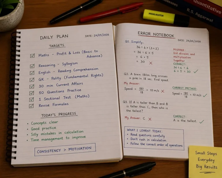 Study plan tracker notebook for SSC preparation