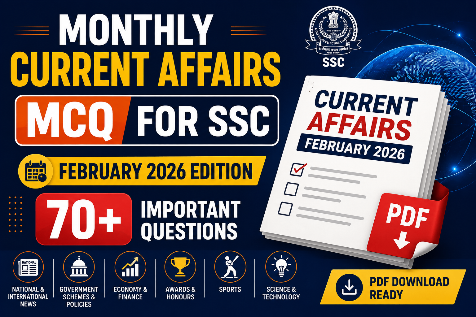 Monthly Current Affairs MCQ PDF for SSC February 2026
